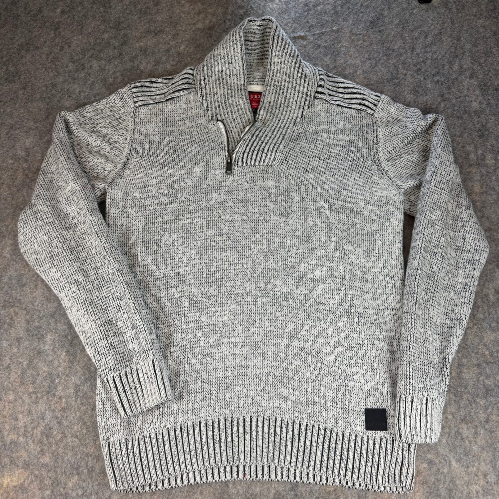 GUESS Los Angeles Mens Size M Shawl Collar partial Zip Sweater Cotton Knit Gray